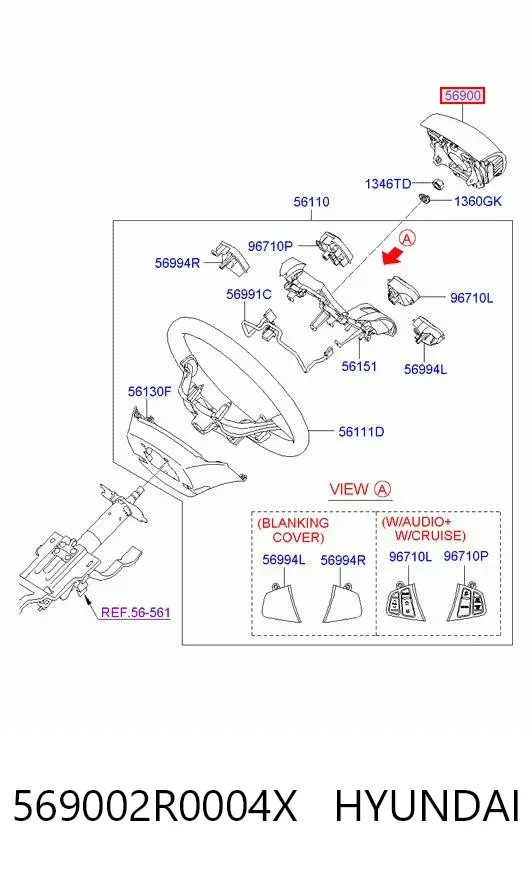 Подушка безопасности водителя 569002R0004X Hyundai/Kia
