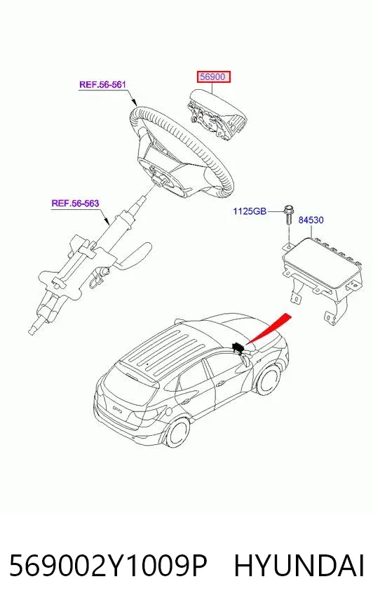 Подушка безопасности водителя 569002Y1009P Hyundai/Kia