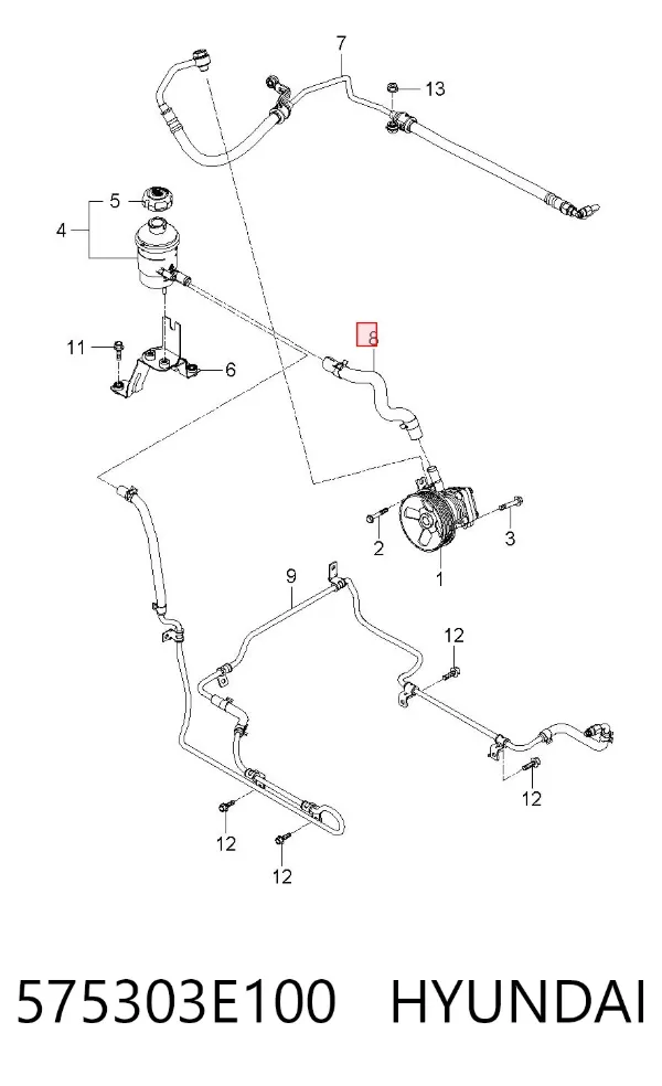 Шланг ГУР низкого давления, от бачка к насосу 575303E100 Hyundai/Kia