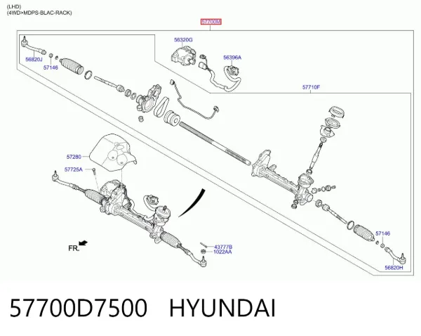 Рулевая рейка 57700D7500 Hyundai/Kia