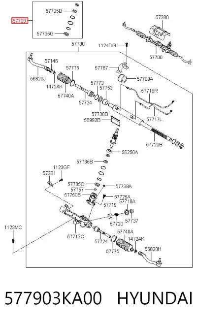Ремкомплект рулевой рейки (механизма), (ком-кт уплотнений) HYUNDAI 577903KA00