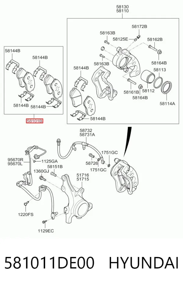 Передние тормозные колодки 581011DE00 Hyundai/Kia