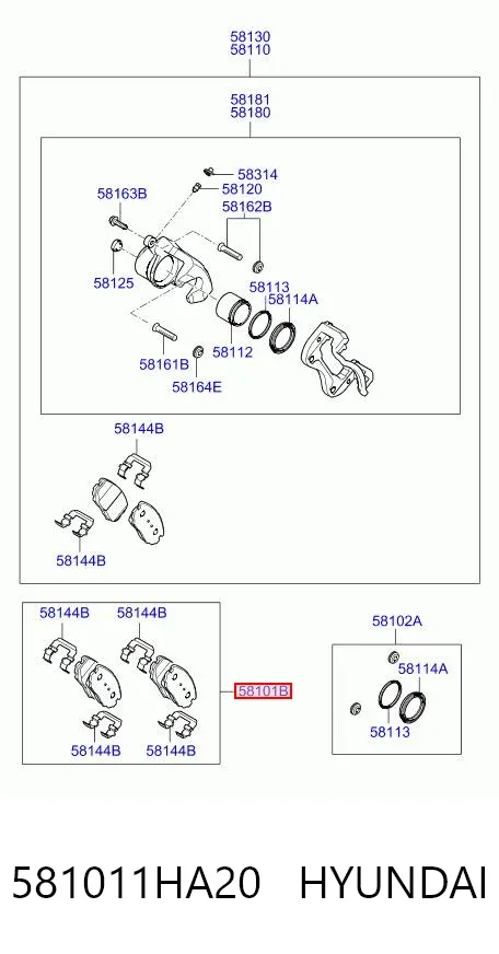 Передние тормозные колодки 581011HA20 Hyundai/Kia