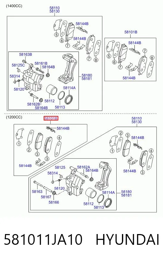 Передние тормозные колодки 581011JA10 Hyundai/Kia