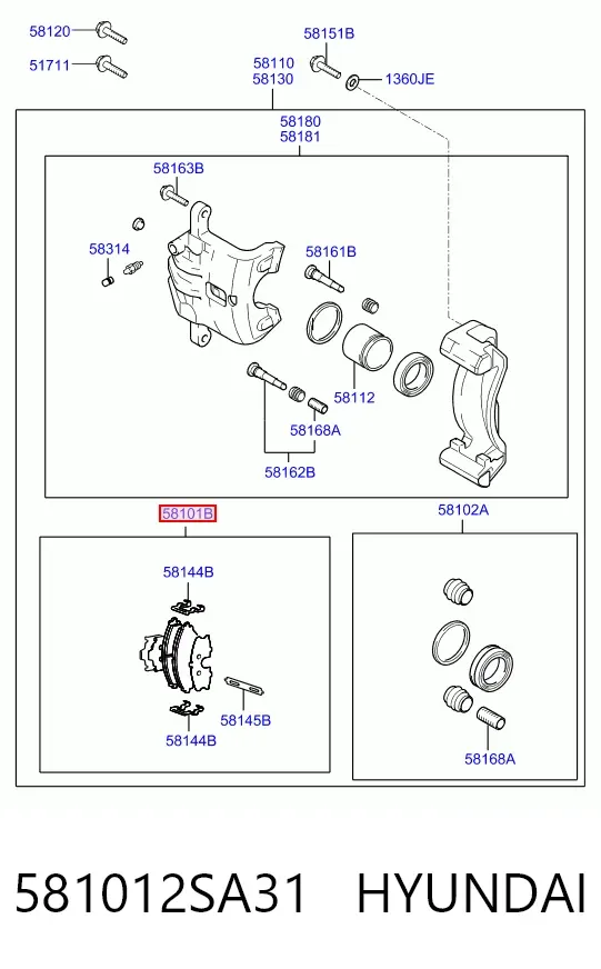 Передние тормозные колодки 581012SA31 Hyundai/Kia