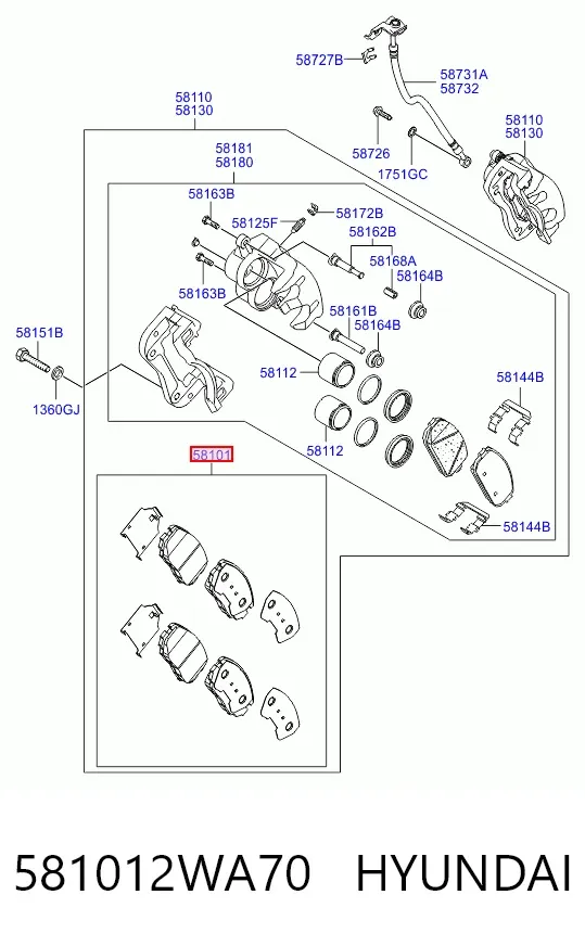 Передние тормозные колодки 581012WA70 Hyundai/Kia
