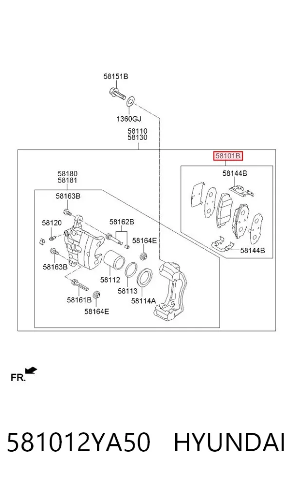 Передние тормозные колодки 581012YA50 Hyundai/Kia