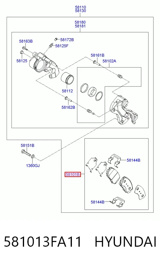 Передние тормозные колодки 581013FA11 Hyundai/Kia