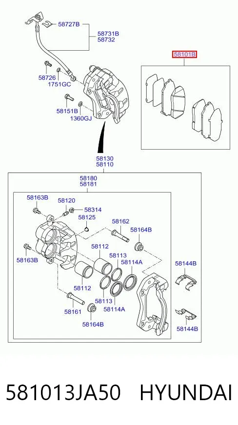 Передние тормозные колодки 581013JA50 Hyundai/Kia