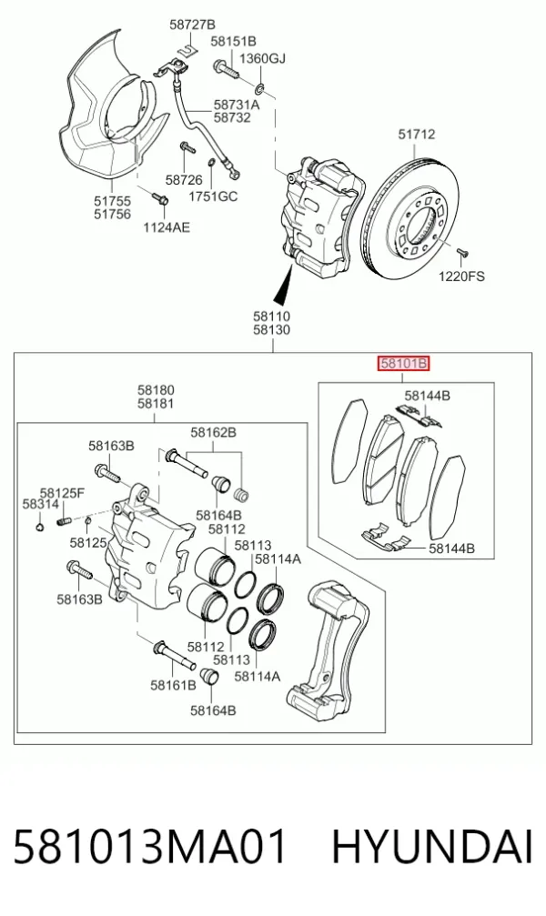 Передние тормозные колодки 581013MA01 Hyundai/Kia