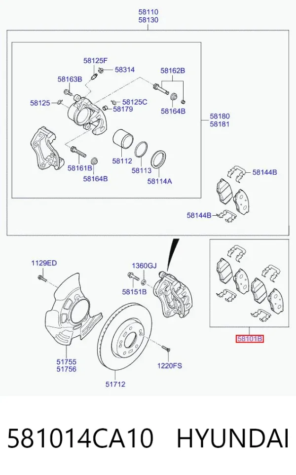 Передние тормозные колодки 581014CA10 Hyundai/Kia