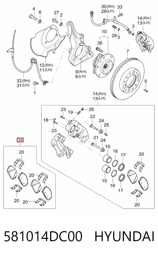 Передние тормозные колодки 581014DC00 Hyundai/Kia