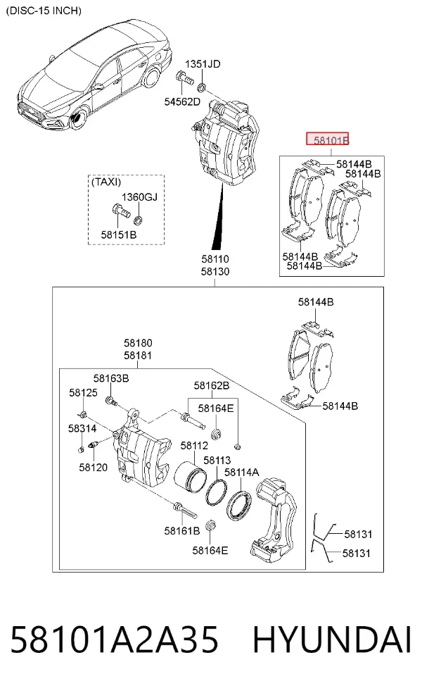 Передние тормозные колодки 58101A2A35 Hyundai/Kia