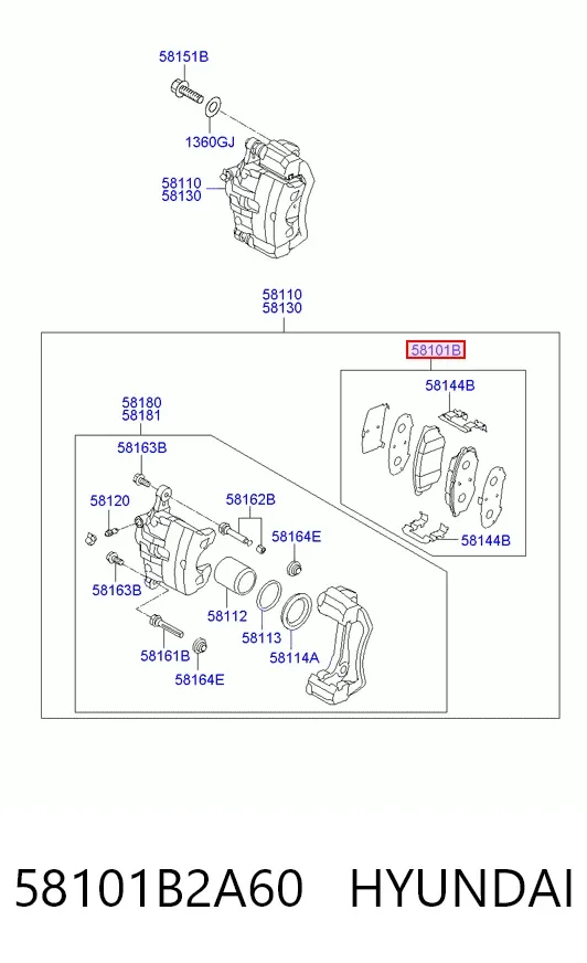 Передние тормозные колодки 58101B2A60 Hyundai/Kia