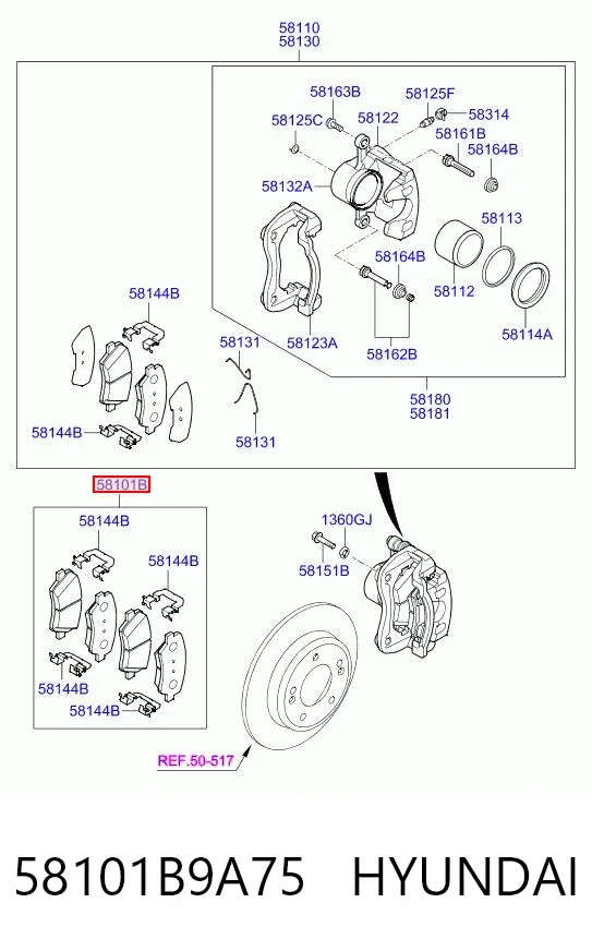 Передние тормозные колодки 58101B9A75 Hyundai/Kia