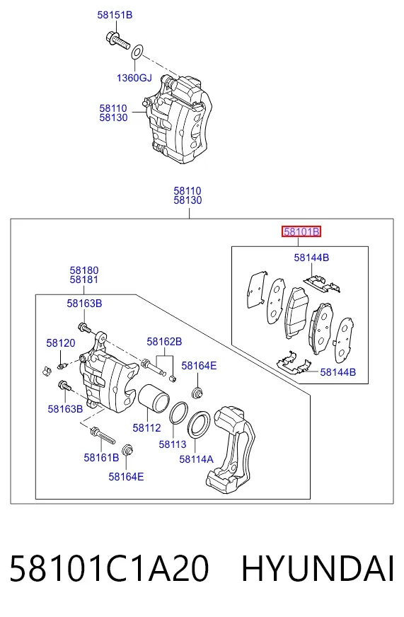 Передние тормозные колодки 58101C1A20 Hyundai/Kia