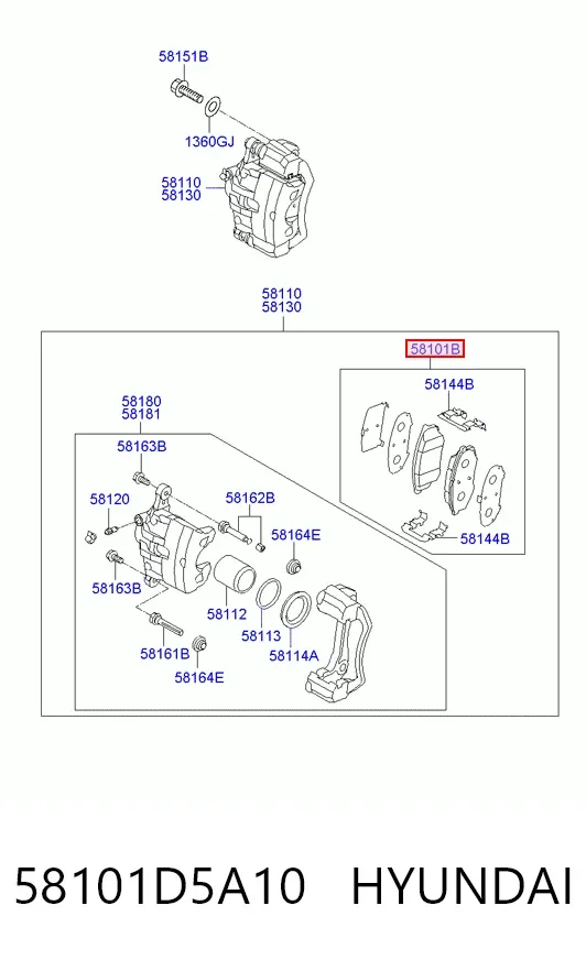 Передние тормозные колодки 58101D5A10 Hyundai/Kia