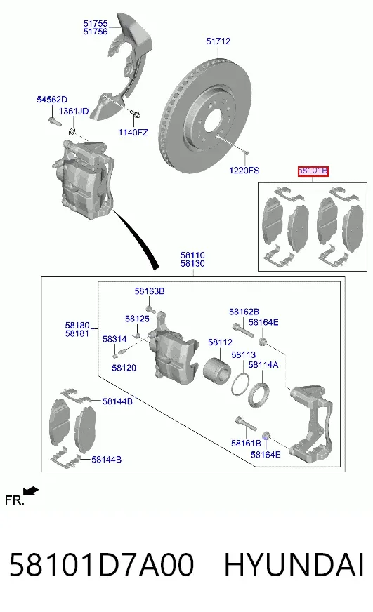 Передние тормозные колодки 58101D7A00 Hyundai/Kia