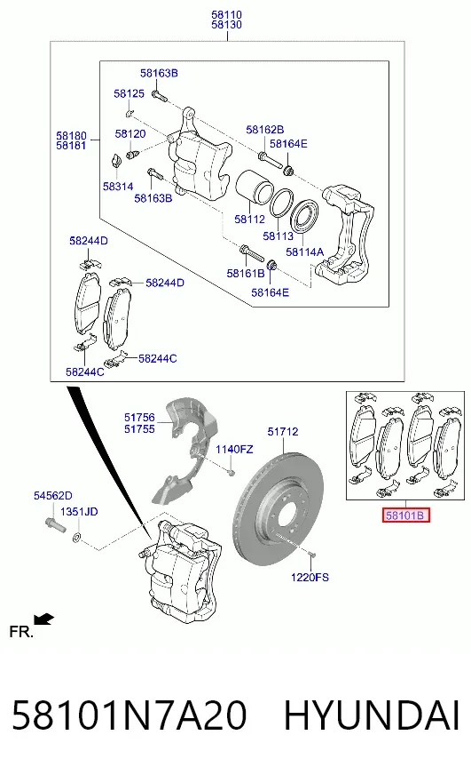 Передние тормозные колодки 58101N7A20 Hyundai/Kia