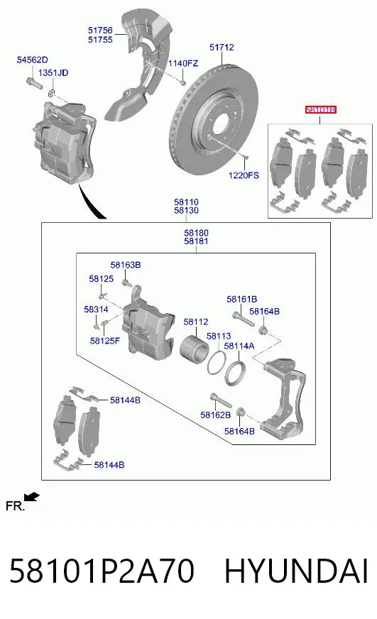 Передние тормозные колодки 58101P2A70 Hyundai/Kia