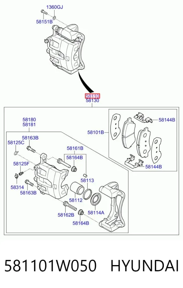Суппорт тормозной передний левый 581101W050 Hyundai/Kia