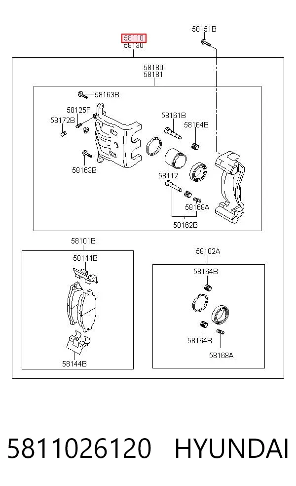 Суппорт тормозной передний левый 5811026120 Hyundai/Kia