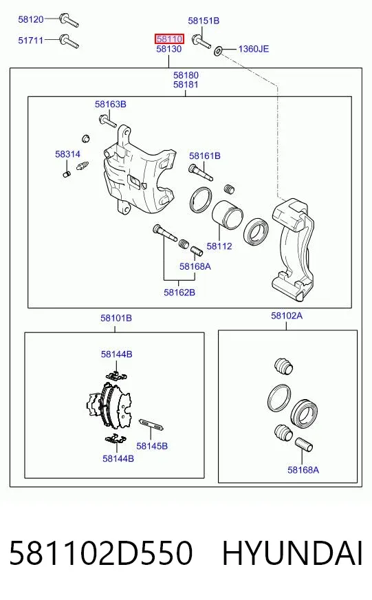 Суппорт тормозной передний левый 581102D550 Hyundai/Kia