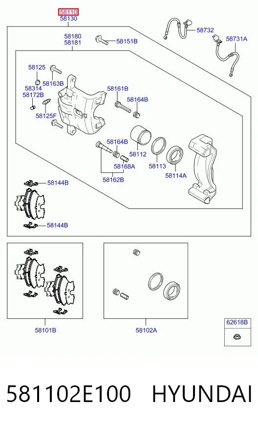 Суппорт тормозной передний левый 581102E100 Hyundai/Kia