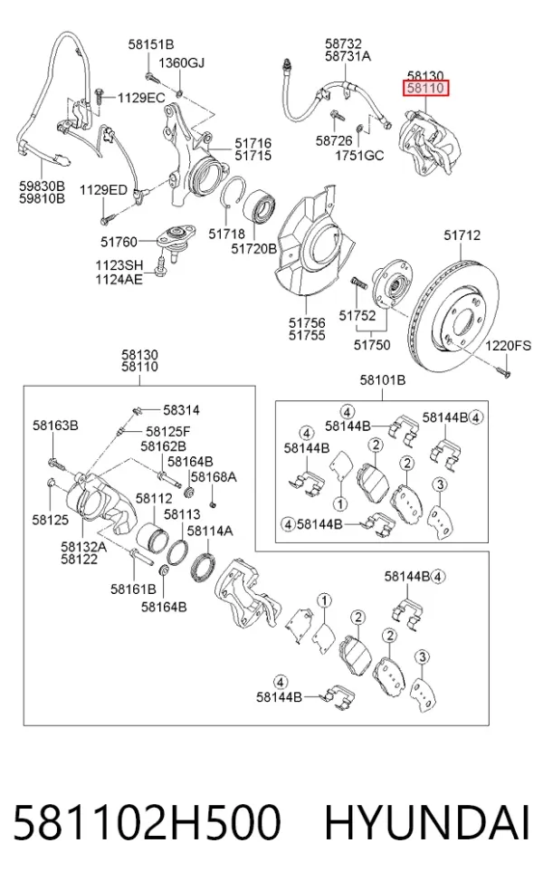 Суппорт тормозной передний левый 581102H500 Hyundai/Kia