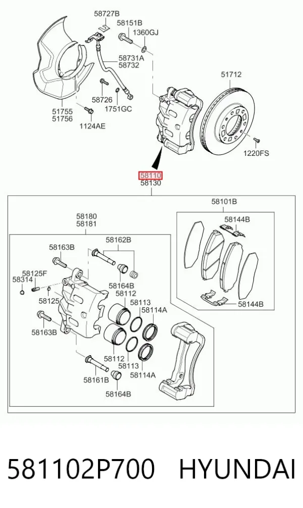 Суппорт тормозной передний левый 581102P700 Hyundai/Kia