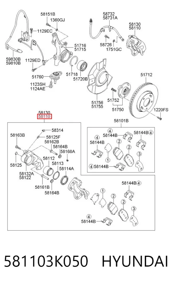 Суппорт тормозной передний левый 581103K050 Hyundai/Kia