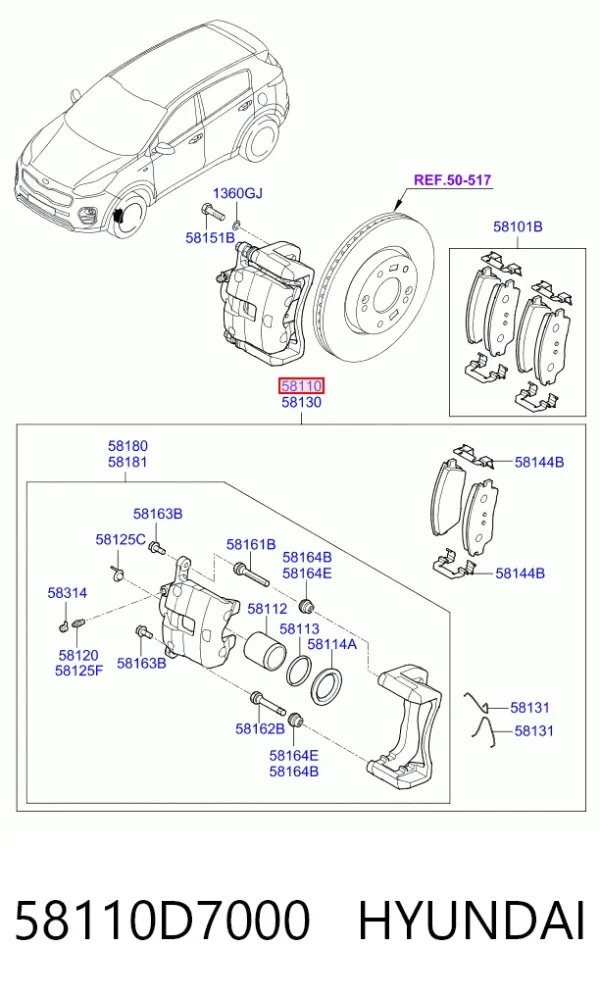Суппорт тормозной передний левый 58110D7000 Hyundai/Kia