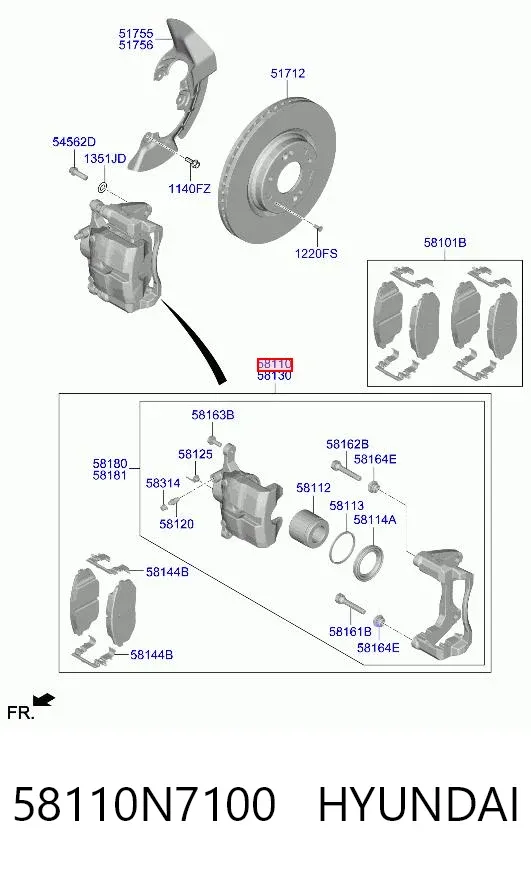 Суппорт тормозной передний левый 58110N7100 Hyundai/Kia