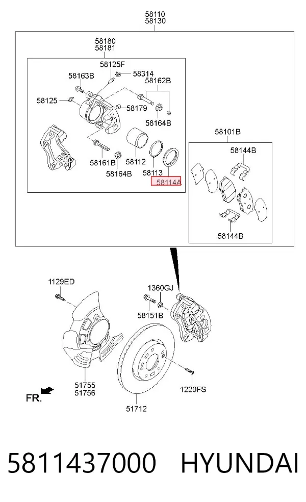 Сальник суппорта переднего 5811437000 Hyundai/Kia