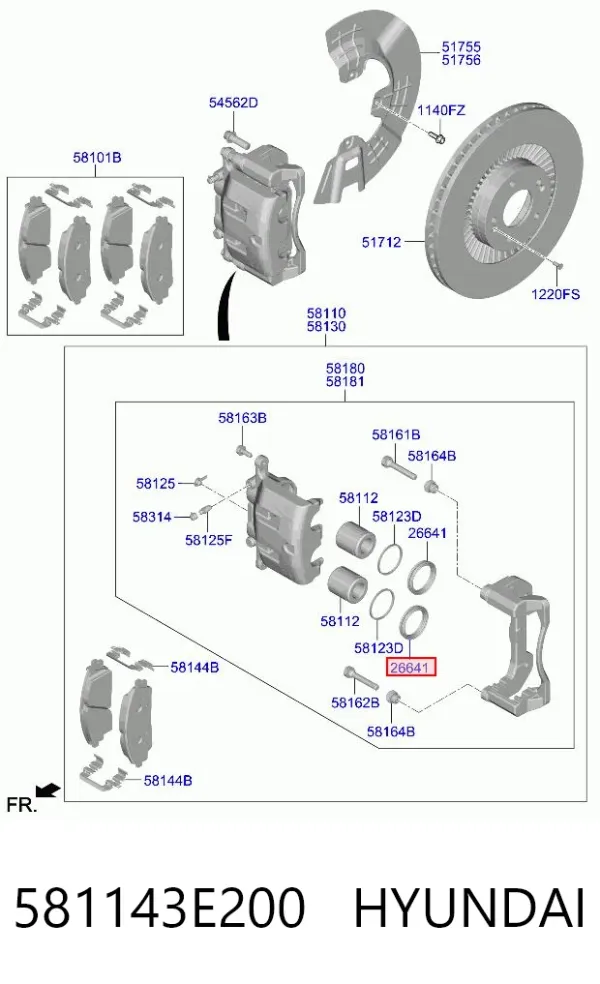 Ремкомплект переднего суппорта 581143E200 Hyundai/Kia