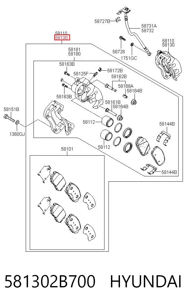 Суппорт тормозной передний правый 581302B700 Hyundai/Kia