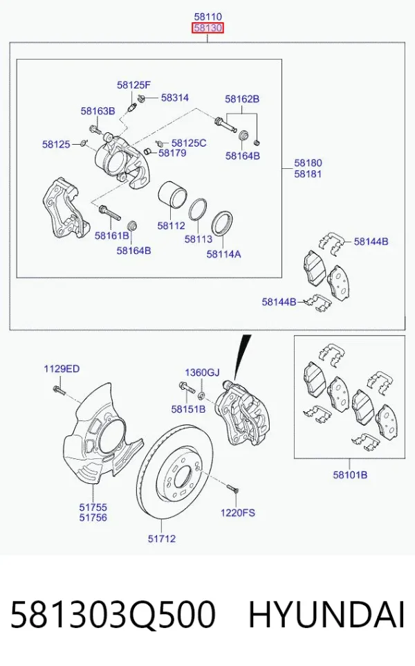 Суппорт тормозной передний правый 581303Q500 Hyundai/Kia