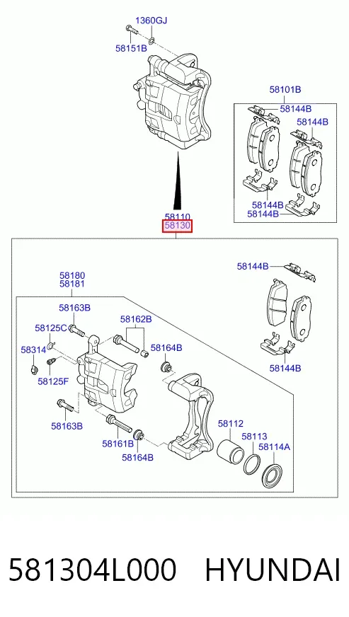 Суппорт тормозной передний правый 581304L000 Hyundai/Kia