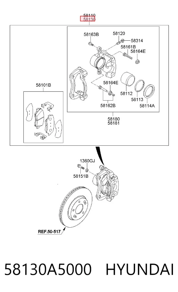 Суппорт тормозной передний правый 58130A5000 Hyundai/Kia