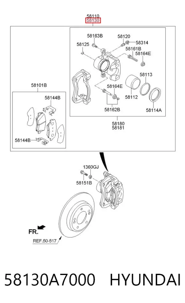 Суппорт тормозной передний правый 58130A7000 Hyundai/Kia