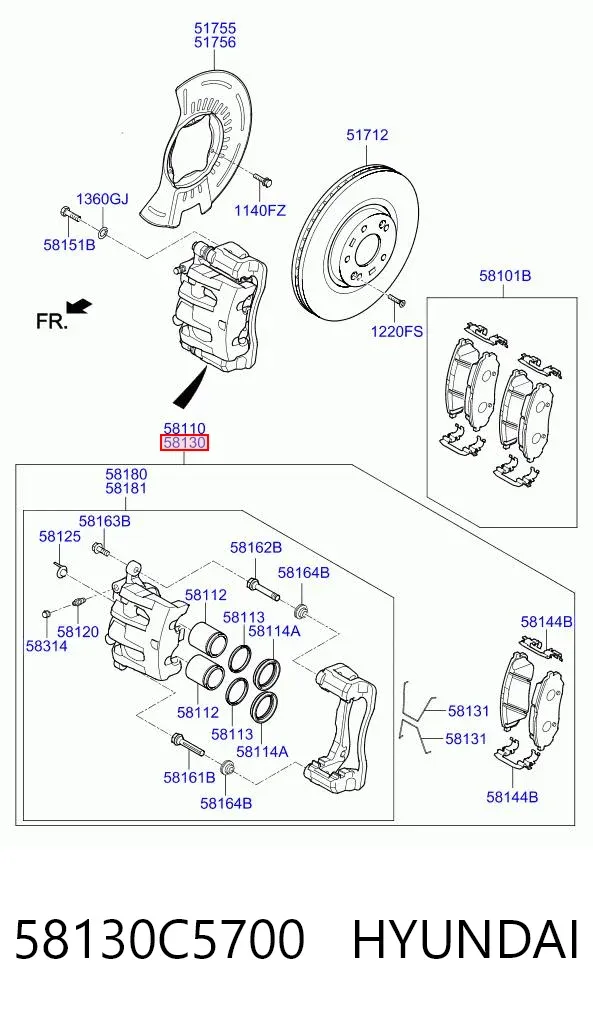 Суппорт тормозной передний правый 58130C5700 Hyundai/Kia