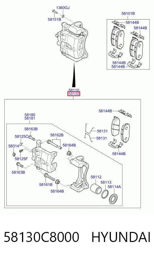 Суппорт тормозной передний правый 58130C8000 Hyundai/Kia