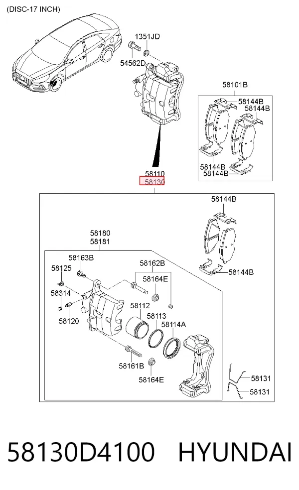Суппорт тормозной передний правый 58130D4100 Hyundai/Kia