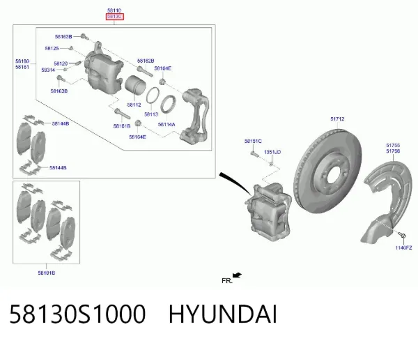 Суппорт тормозной передний правый 58130S1000 Hyundai/Kia