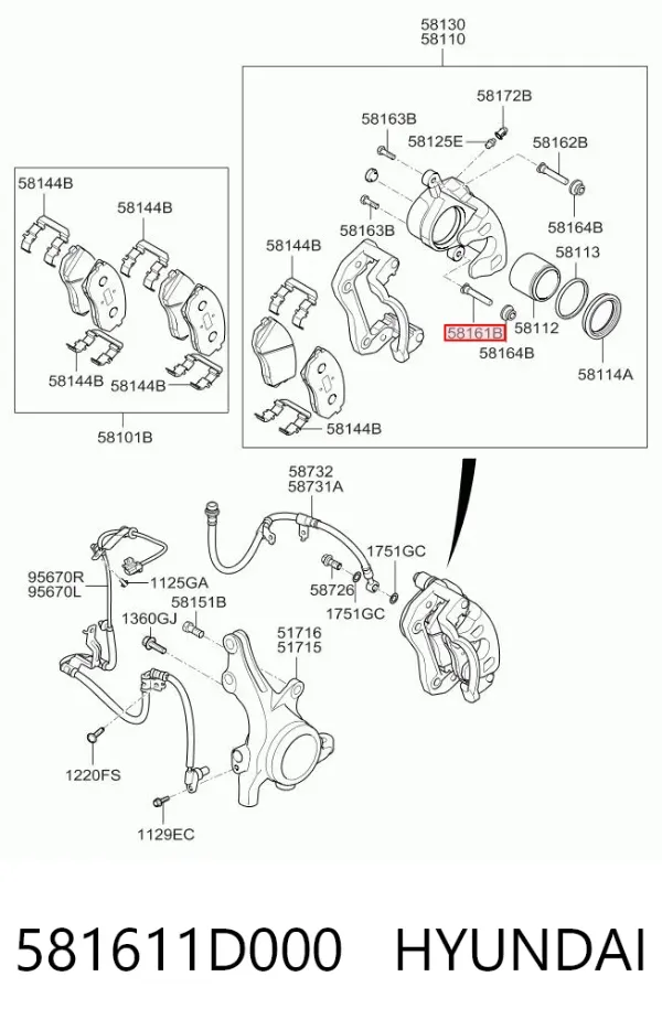 Втулка суппорта тормозного переднего 581611D000 Hyundai/Kia