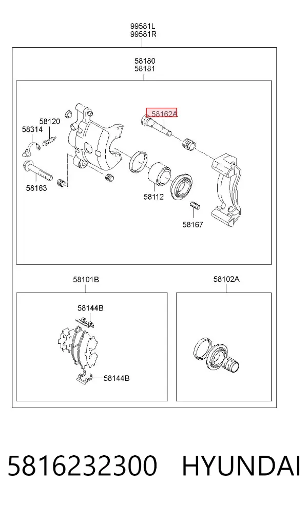 Направляющая суппорта переднего верхняя 5816232300 Hyundai/Kia