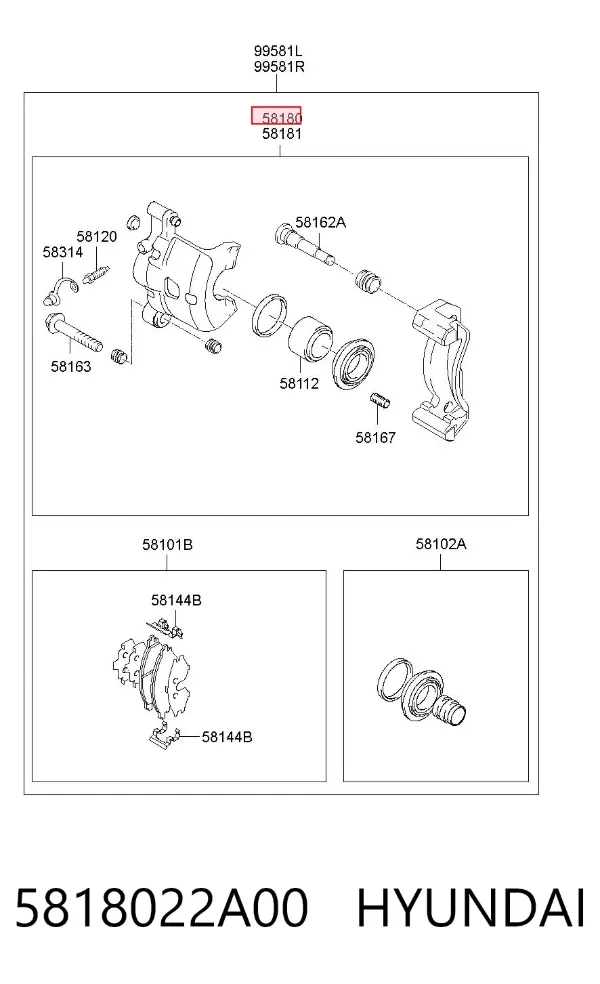 Суппорт тормозной передний левый 5818022A00 Hyundai/Kia