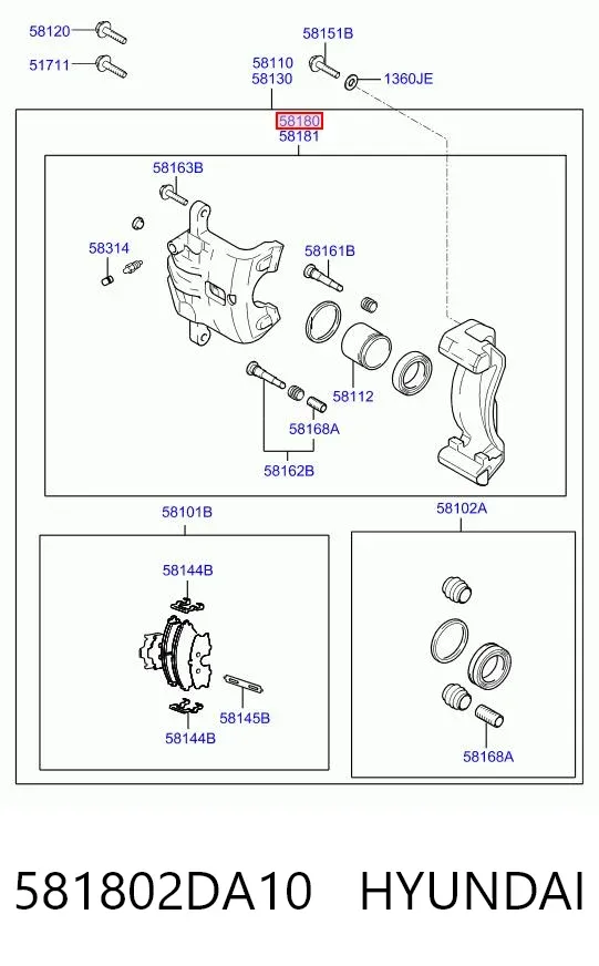 Суппорт тормозной передний левый 581802DA10 Hyundai/Kia