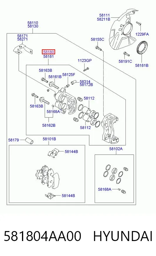 Суппорт тормозной передний левый 581804AA00 Hyundai/Kia