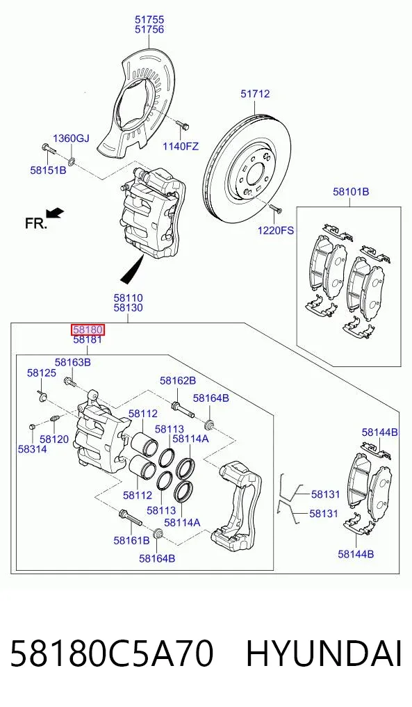Суппорт тормозной передний левый 58180C5A70 Hyundai/Kia